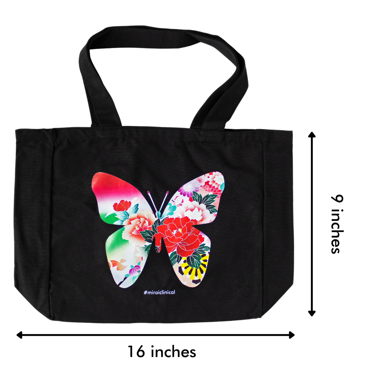 Mirai Clinical Tote Bag with Dimensions. 